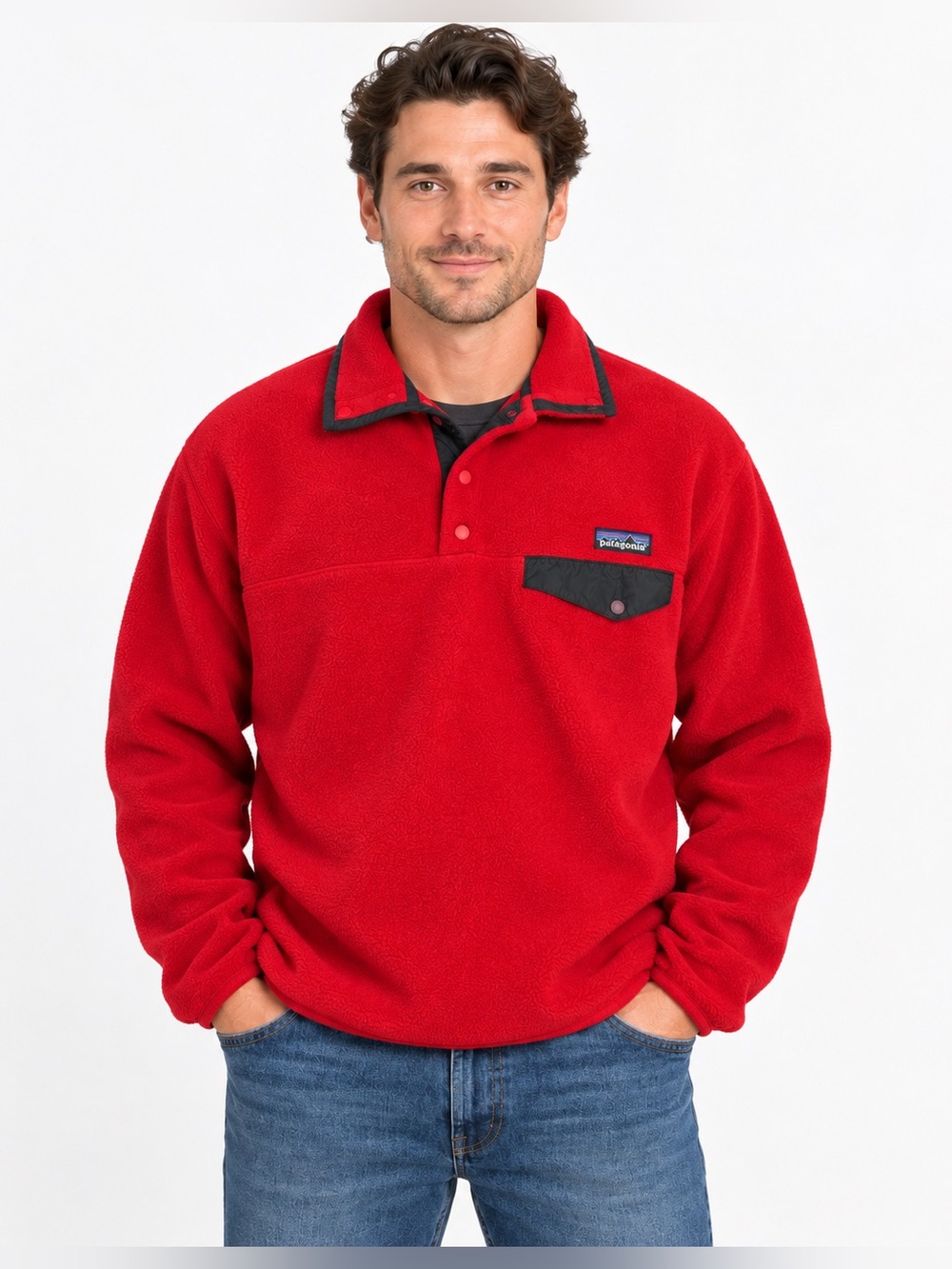 Patagonia Synchilla Snap-T Fleece Pullover Red Black Size L Vintage Outdoor